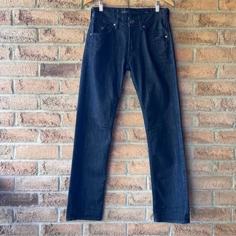 GUESS | Blue high rise straight leg dark wash guess denim classic jean